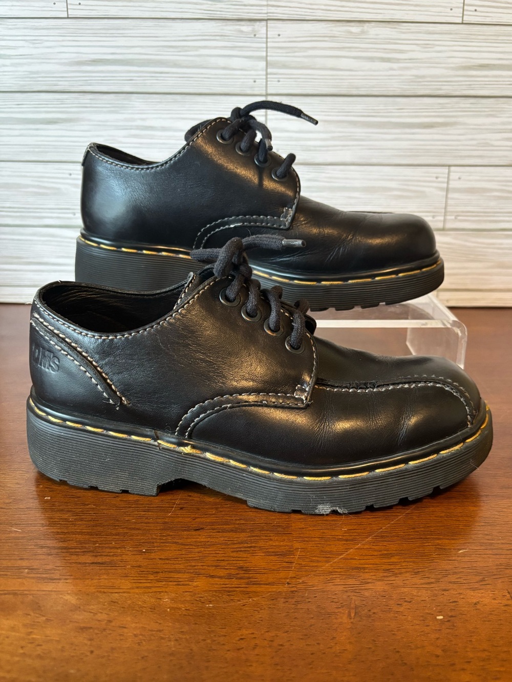 Black Leather, Men’s Doc Martens Shoes with Yellow Stitching